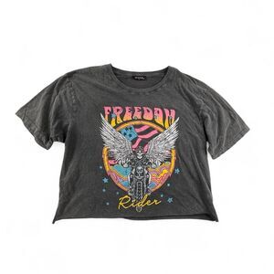 Zutter Freedom Rider Graphic Tee Women’s L Gray Cropped Biker Shirt